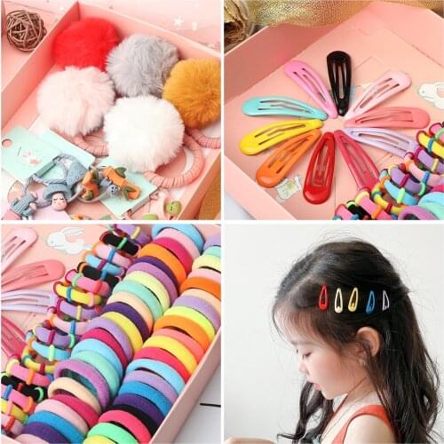39Pcs Mixed Cute Candy Cartoon Elastic Hairband Hair Ball Girl Lovely Scrunchies Color Waterdrop Shaped Hairpin Hair Accessories