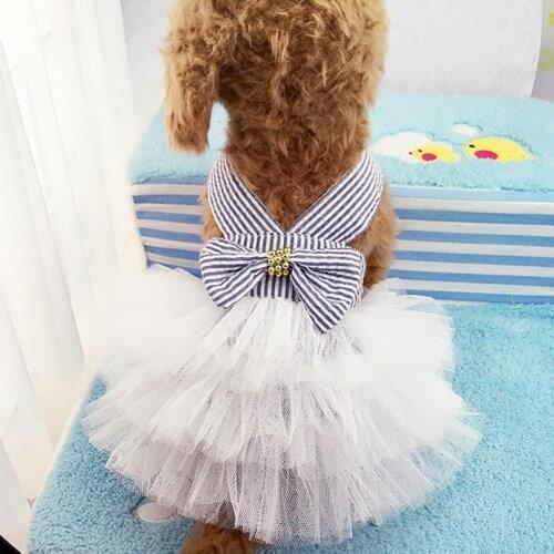 50% Hot Sales!!! Pet Tutus Dog Fashion Striped Bowknot Straps Tulle Dress Summer Puppy Clothes