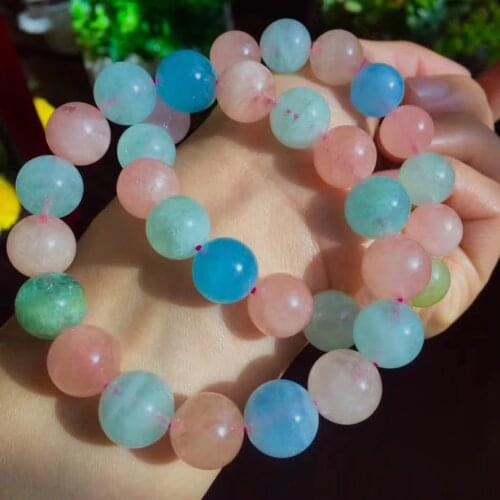 Aquamarine multicolor round 8/10/12mm bracelet 7.5inch wholesale beads nature handcraft FPPJ nature beads