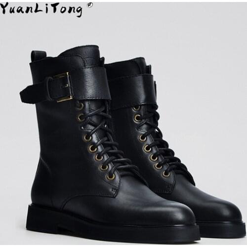 Genuine Leather Womens Boots Withered England Retro High Street Fashion Cowhide Soft Zippers High Top Martin Boots Women Shoes