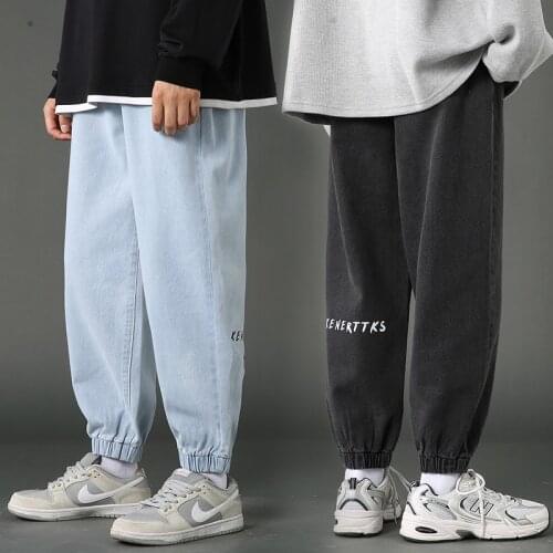 Autumn New Men Ankle pants Jeans Binding Feet Printing Fashion Loose Simplicity Male Streetwear Dance Denim Jogging Pants