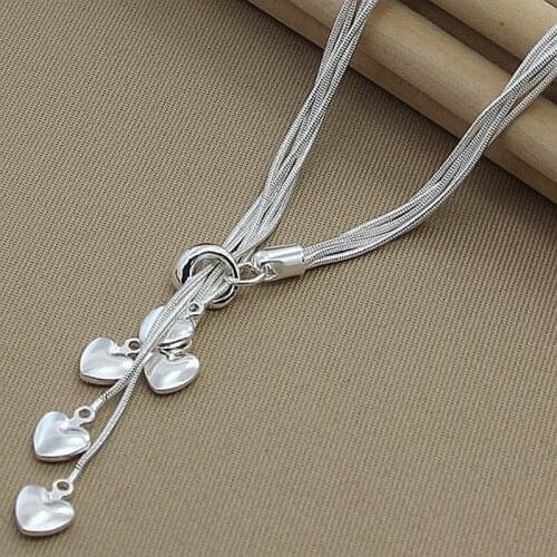925 Sterling Silver Five Snake Chain Heart Necklace Suitable for Womens Wedding Engagement Exquisite Personalized Jewelry