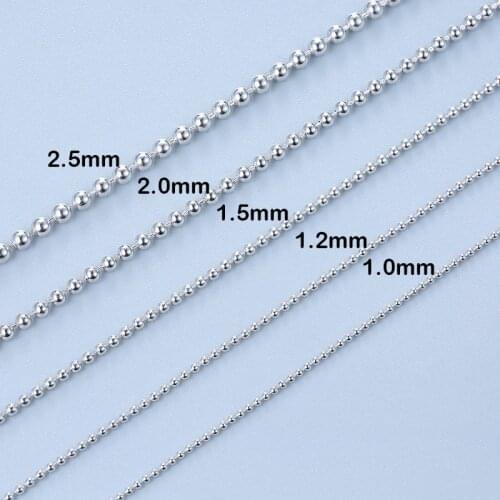 MIQIAO 925 Sterling Silver Beads Chain Long 40 45 50 cm Wide 1.0 1.2 1.5 2.0 2.5 mm Necklace Fashion All-match Accessories