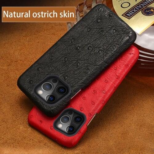 Langsid Real Ostrich Genuine leather coque case For iPhone 12 pro max 11 8plus X XS MAX XR luxury fundas cover for iphone 11 pro