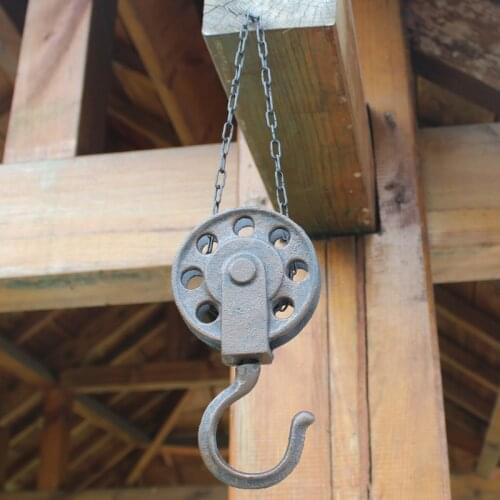 Cast Iron Pulley Hanging Hook With Chain In Small And Big Two Sizes European Handmade Antique Rough Home Garden Decor Wall Racks