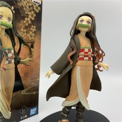 Demon Slayer Kimetsu no Yaiba Kamado Nezuko Cute Standing Comic Yellow PVC Action Figure Tanjirou Nezuko Toy 15cm