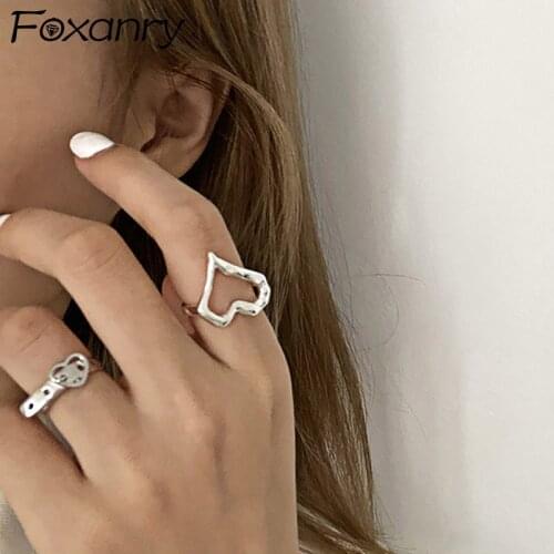 Evimi 925 Sterling Silver LOVE Heart Rings for Women Couples New Fashion Creative Hollow Geometric Bride Jewelry Gifts