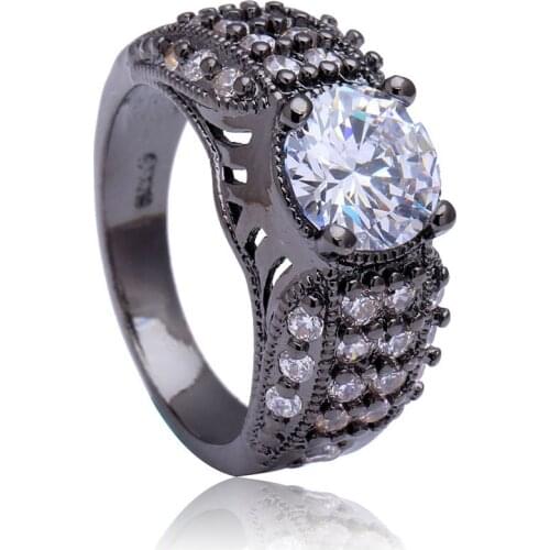 Hot Luxury Finger Ring for Women/Men Gift Vintage Jewelry White CZ zircon Engagement Band Black gold-color Wedding Rings