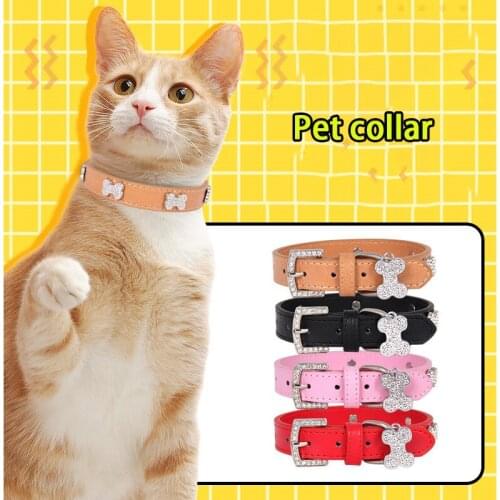 Cute Crystal Dog Cat Necklace Stretch Line Pet Leather Collar Bone Buckle Shiny Kitten Necklaces Diamond Decor Pet Supplies