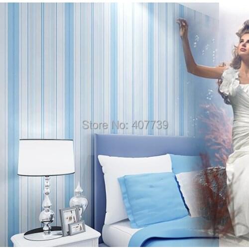 Fashion blue/pink vertical stripe eco-friendly non-woven walls wallpaper rolls child bedroom wall paper