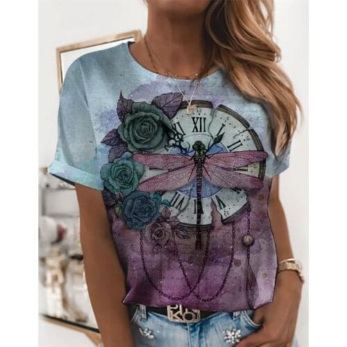 New Harajuku Woman Tshirts Plus Size Women Short Sleeve Dragonfly Printed O-Neck Tops Tee T Shirt Femme T-Shirts Mujer Camisetas