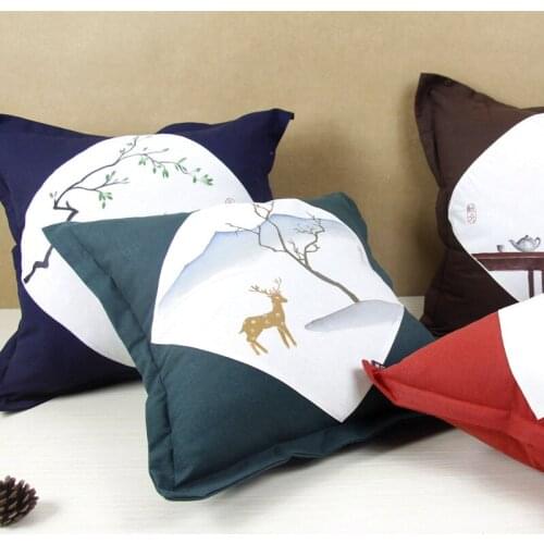 Original hand-painted cotton and linen pillow cushions Chinese style art bed pillow sofa pillow cover