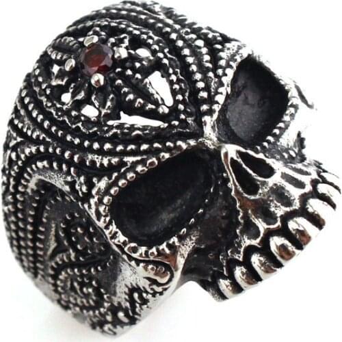 Drop Shipping Fashion Red Zircon Stone Skull Ring 316L Stainless Steel Mens Women Fashion Skull Ring