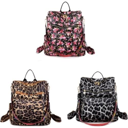 Women Fashion Leopard Backpack PU Leather Anti-theft Daypack Large Capacity Casual Satchel Shoulder Bag for Teenager Girls 20CA