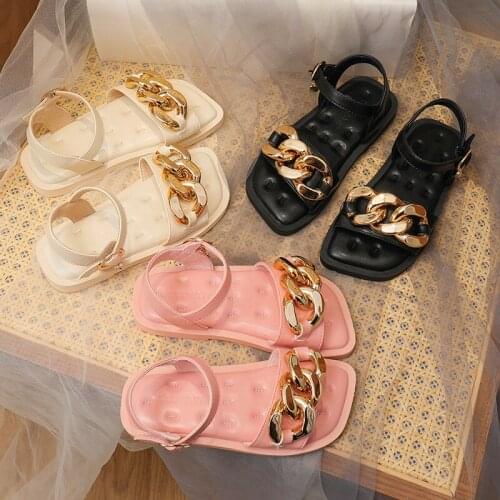 Summer Kids Shoes Designer Sandals Toddler Girl Shoes Fashion Chain Sandalias Non-slip Baby Shoes Comfortable Childrens Flats