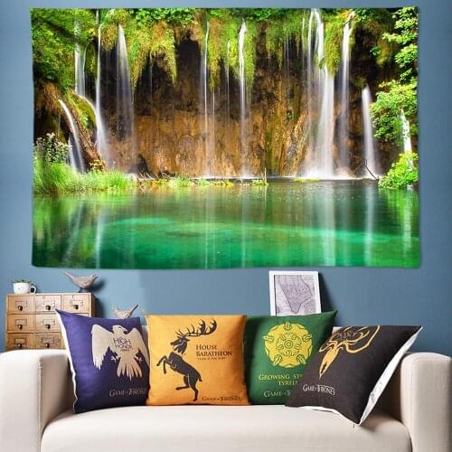 Chic Forest Waterfall Wall Tapestry Nature Wall Hanging Boho Decor Mountain Psychedelic Hippie Tapestry Art Large Camping Mat