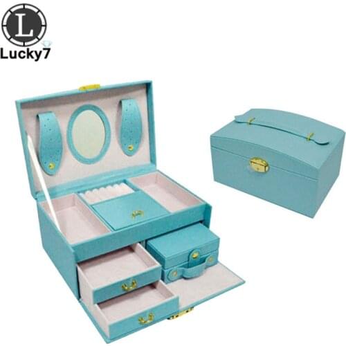 Large Capacity Jewelry Box Watch Case Beads Earring Ring Jewelry Storage Case Pink Purple Leather Trinket Organizer Jewelry Box