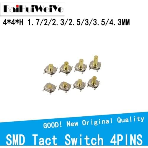 50PCS/LOT Micro Tact Switch Touch 4*4*1.5mm-4.3MM Tactile Tact Push Button Micro Switch Momentary Push Button Copper Head