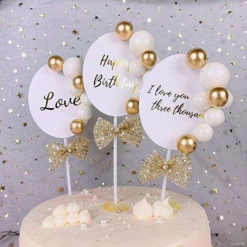 1pc Birthday Wedding Cupcake Decor Happy Birthday I Love You Cake Toppers With Bow Adult Kids Birthday Party Decoration Supplies