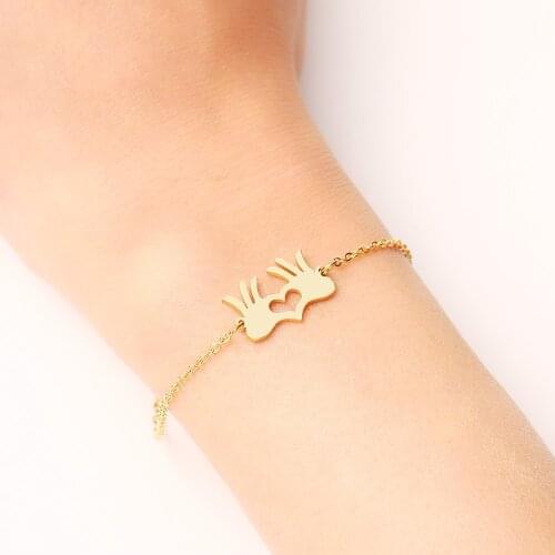 DOTIFI Stainless Steel Bracelet For Women Gold And Silver Color Palm Heart Pulseira Feminina Lovers Engagement Jewelry