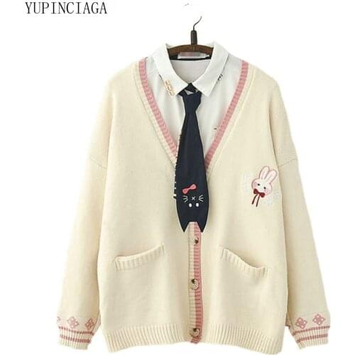 2020 Spring Autumn Women Sweater solid color V-neck cardigan sweater Lady pullovers Black knitted Tops Sweet Sweaters Girl