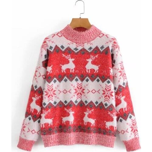 Women Autumn Elk Knitted Pullover Holiday Tops Female Casual Long Sleeve O-Neck Christmas Sweaters Ladies Warm Knitwear