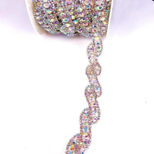 10Yards AB Crystal Rhinestone Trim Chain Sew On Trims Wedding Dress Costume Applique Patch Bling Bling