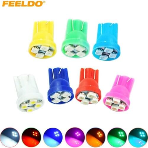 50Pcs T10 1210 3528 4SMD W5W 194 168 Car 4 LED Light Bulbs White Green Red Blue Yellow Pink Ice blue Interior Lamp Wedge #2778