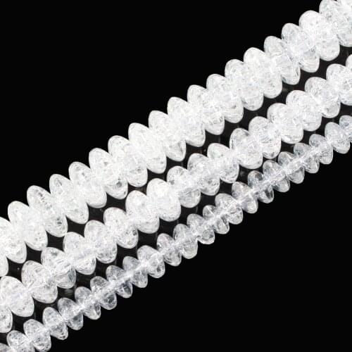 15" Strand Natural Stone Beads Clear Flat Round Crystal Glass Snow Cracked Abacus Loose Beads For Jewelry Bracelets Making DIY