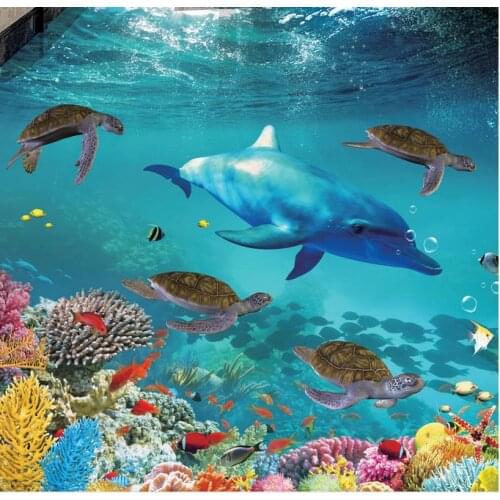 3D Flooring Mural Wallpaper Turtle dolphin Living Room Bedroom Bathroom PVC Waterproof Mural Wallpaper Home Decor 3D Flooring