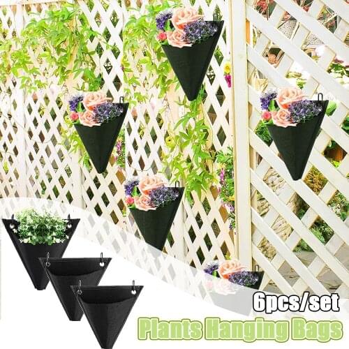 6Pcs Black Triangle Succulent Hanging Flower Pot Garden Planting Triangle Bag Wall Hanging Plant Home Decoration Accessories