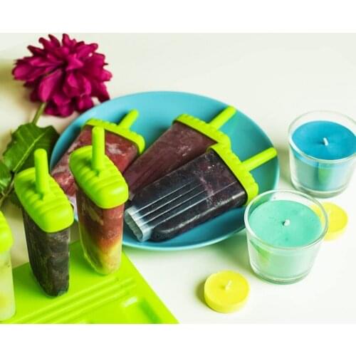6 Pack No BPA Reusable Ice Cream DIY Molds Holders with Tray and Sticks sicles Maker Fun for Kids-Green