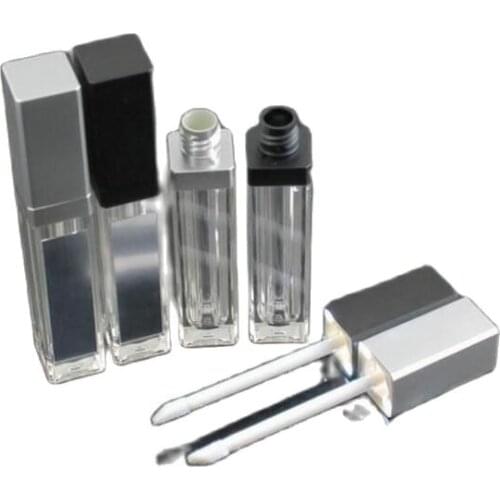 8ml square shape lip gloss tube with LED light &mirror black/silver lid lip balm tube/ lip stick tube/lashes grow tube packing