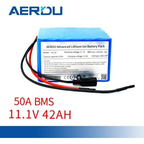 AERDU 11.1V 3S12P 42Ah 18650 Rechargeable Li-ion Battery Pack with 50A BMS 3500mAh Cells for Bicycle Vehicle Golf Cart Electric