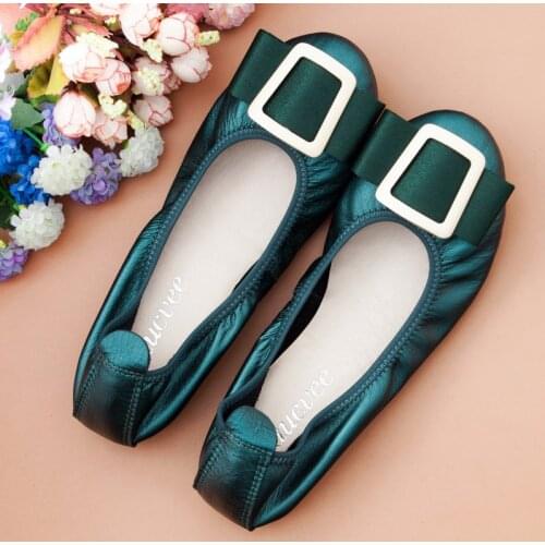 Genuine Leather Ballet Flat Single Shoes Womens Flats Big Size 34-44 Women Boat Shoes Round Toe Office Lady Brand Shoes Loafers