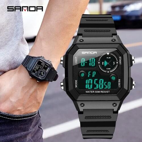 SANDA Brand Men Sports Watches Fashion Chronos Countdown Mens Waterproof LED Digital Watch Man Military Clock Relogio Masculino