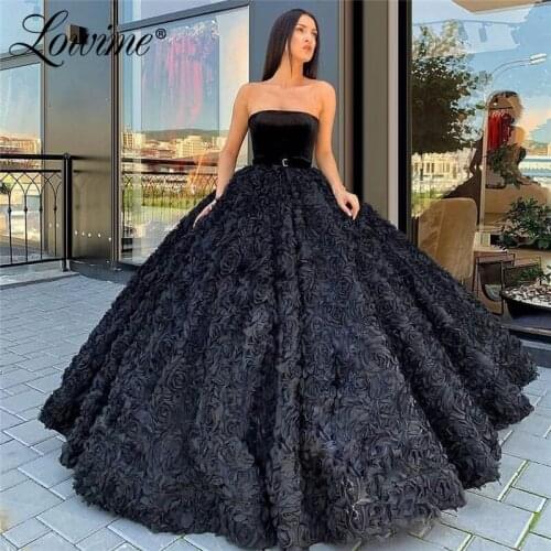 Black Prom Dresses Evening Dresses Strapless Dubai Arabic Middle East Women Pageant Party Gowns With Belt Aibye Robe De Soiree