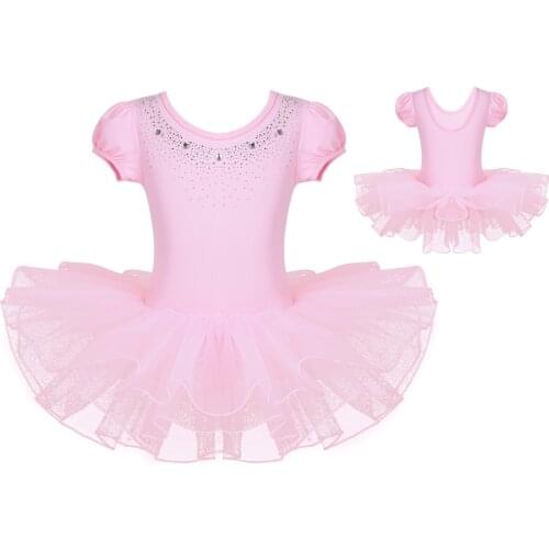 Bubble Sleeves Children Ballet Dress Sparkly Rhinestones Dance Leotard Girl Ballerina Costume Ballet Tutu Kids Girls Clothes
