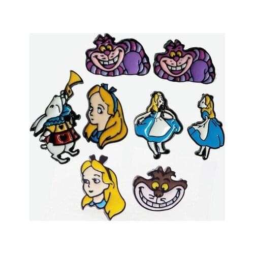 Disney Alice in Wonderland Fashion Anime Action Figures Cartoon Products Accessories Stud Earrings Girls Unisex Birthday Gifts