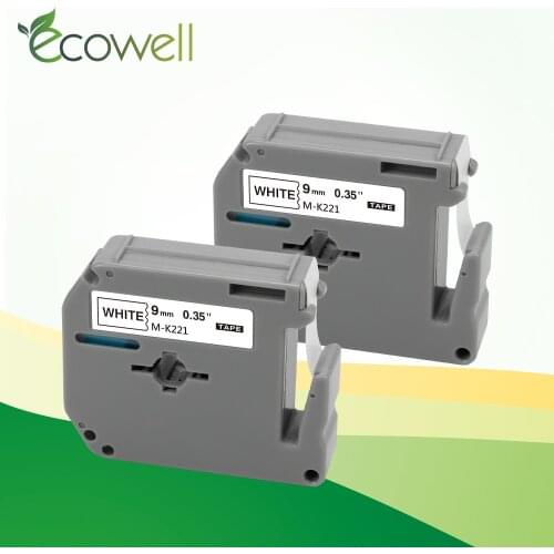 Ecowell 2PCS 9mm MK-221 MK221 M-K221 label tape compatible for Brother P-touch Label Printer ribbon mk221 mk 221 Black on White