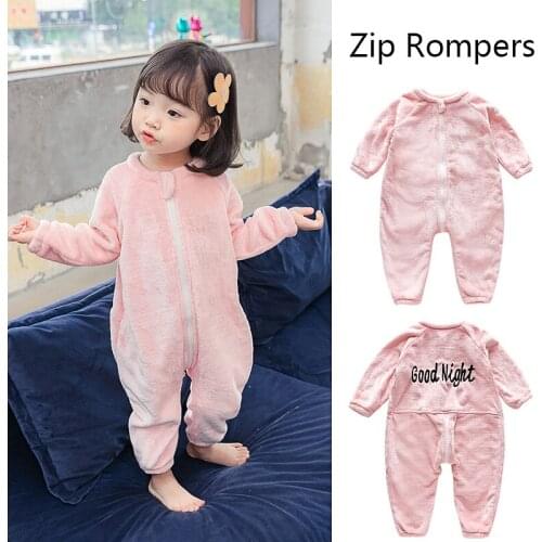 Kids 1-6 years little girls boys Baby autumn winter flock plush warm zip rompers jumpsuits pajamas nightgown sleepwear clothes
