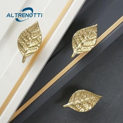 Cabinet Furniture Handle Brass Gold Nordic Leaf Single Hole Knob European Drawer Wardrobe Kitchen Cupboard Door Pull Hardware