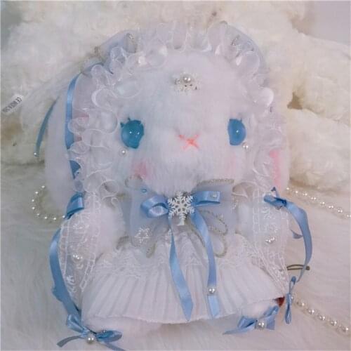 8 Colors Cute Lolita Bunny Bag Small Rabbit Purse Soft Plush Doll Lop Girl Synthetic Pearl Chain Bow Lace Blue Pink Black Eyes