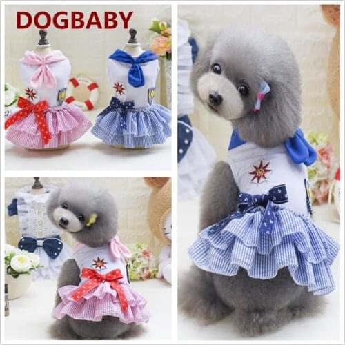 Fashion 2017 HOT Pet Dog Cat Summer Clothes Dresses Sailor 100% Cotton Coat For Small Dog Dresses Chihuahua Teddy Shirt Princess
