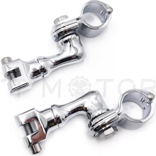 Motorcycle chromed Short Angled Adjustable Highway Peg Mounting Kit For Bike Equipped with 1-1/4 inch (1.25") Front Engine Guard