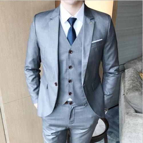 Mens Solid Color Large Size Suit Three-piece Blazer Vest Trousers Sets British-style Business Casual Suit