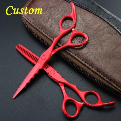 Customize Upscale 440c 6 '' red hair scissors set cutting barber makeup tools hot scissor thinning shears hairdressing scissors