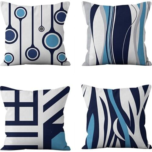 Nodirc Geometry Decor Throw Pillow Case Blue and Grey Stripe Grid Wave Cushion Cover for Home Sofa Chair Decorative Pillowcases