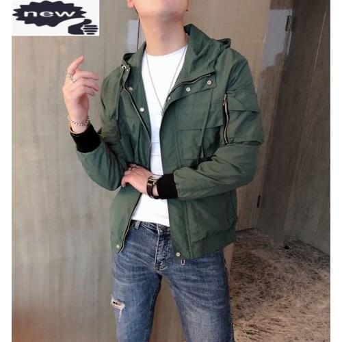 2021 Spring New Mens Hoody Multi-Pocket Safari Style Outwear Coat Streetwear Chaquetas Hombre Casual Slim Fit Man Jacket