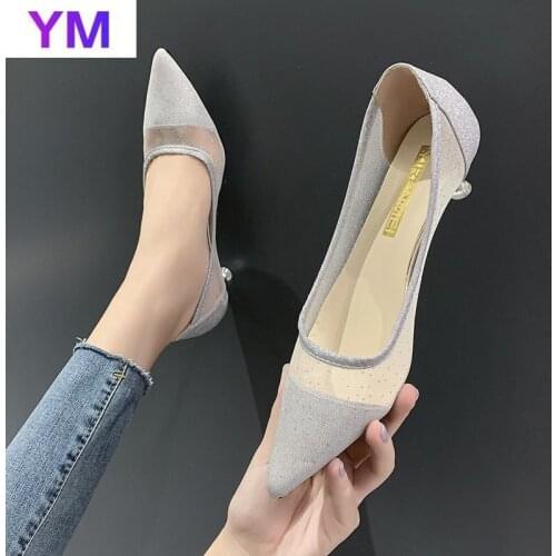 Sexy 2021 Shoes Women Pumps Mesh Fashion Wedding High Heels Lace Party Pointed Toe Zapatos De Mujer Tacon Sapatos Femininos35-39